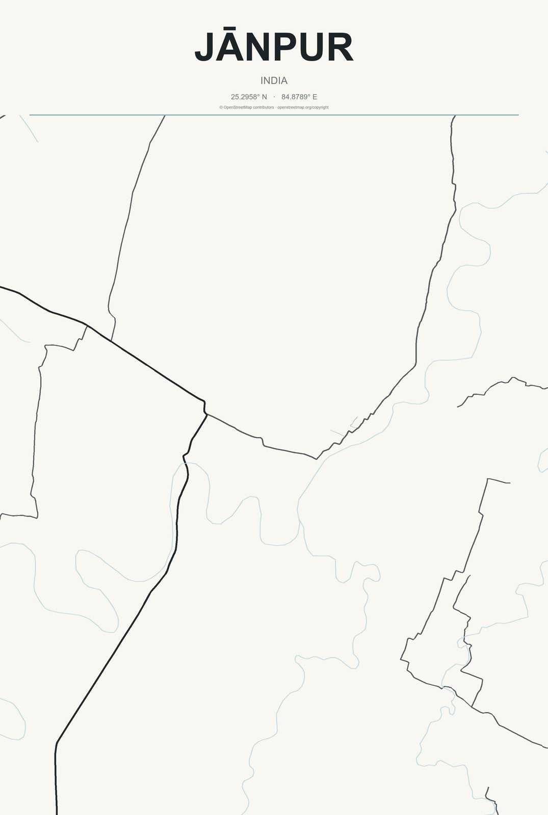 Jānpur, India City Map Aluminum Sign in Headline Atlas style
