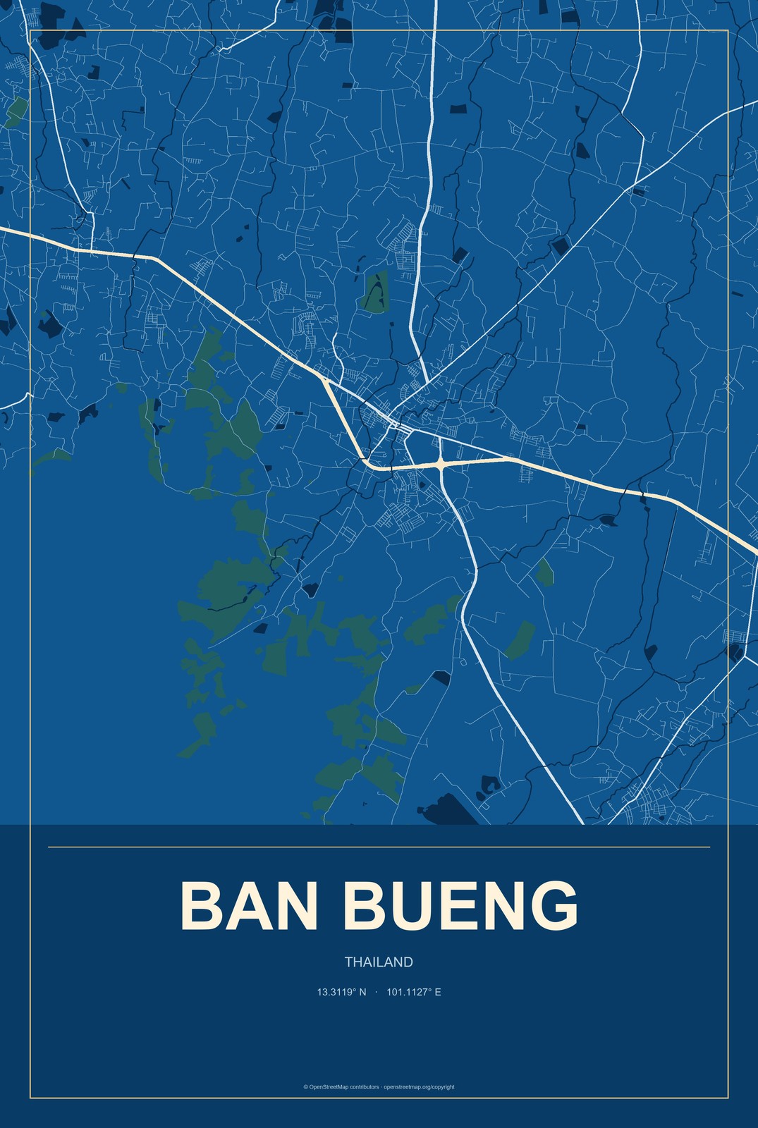 Ban Bueng, Thailand City Map Aluminum Sign in Harbor Cobalt style