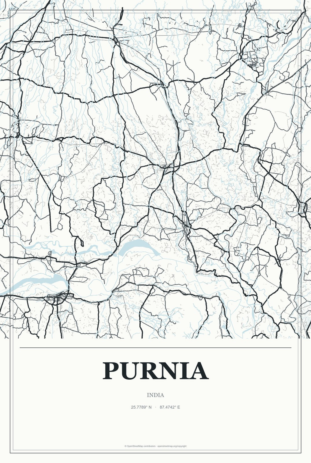 Purnia, India City Map Aluminum Sign in Gallery Air style