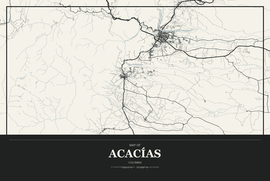Acacías, Colombia City Map Aluminum Sign in Museum Plaque style