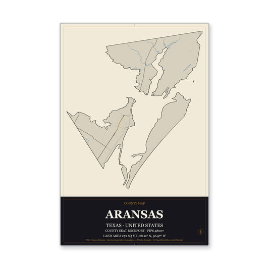Aransas County, Texas Map Aluminum Sign in Museum Plaque style