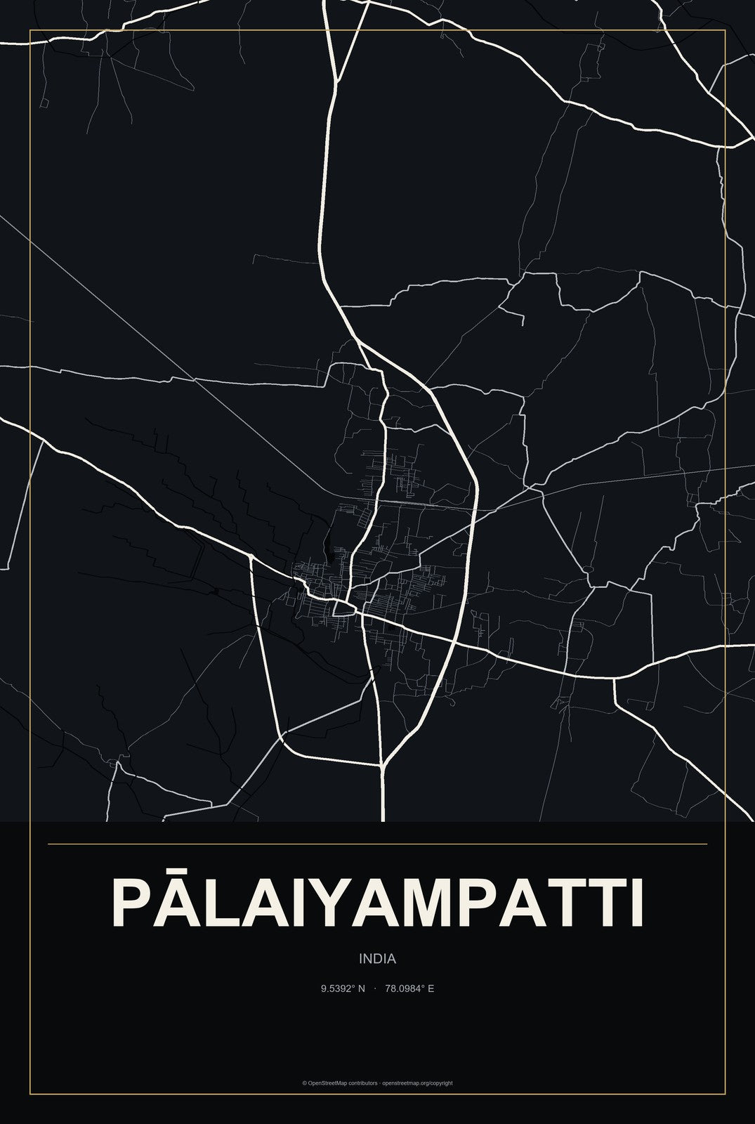 Pālaiyampatti, India City Map Aluminum Sign in Metropolitan Noir style