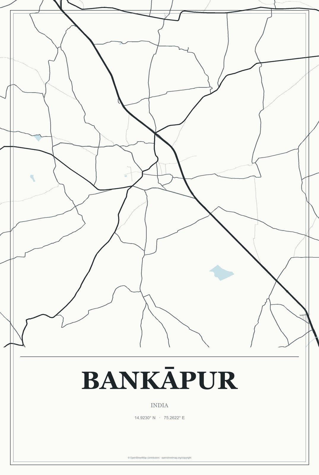 Bankāpur, India City Map Aluminum Sign in Gallery Air style