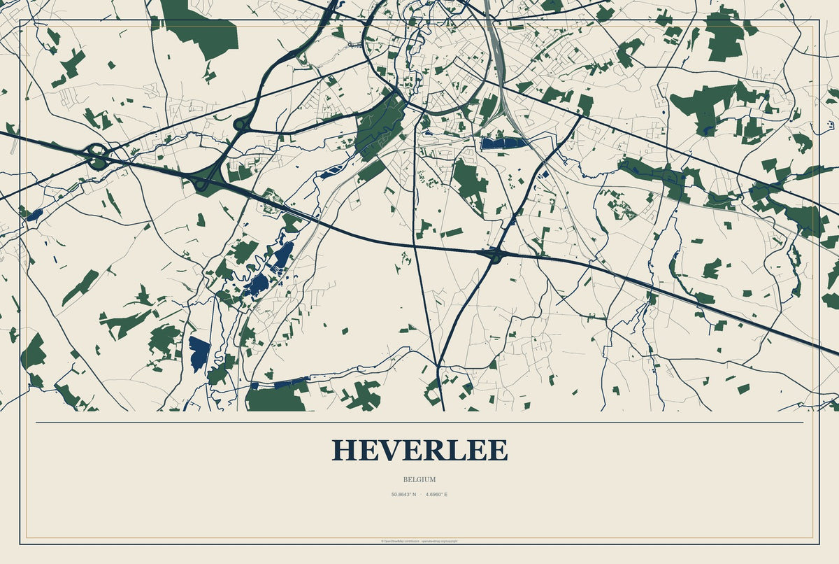 Heverlee, Belgium City Map Aluminum Sign in Coastal Cutout style