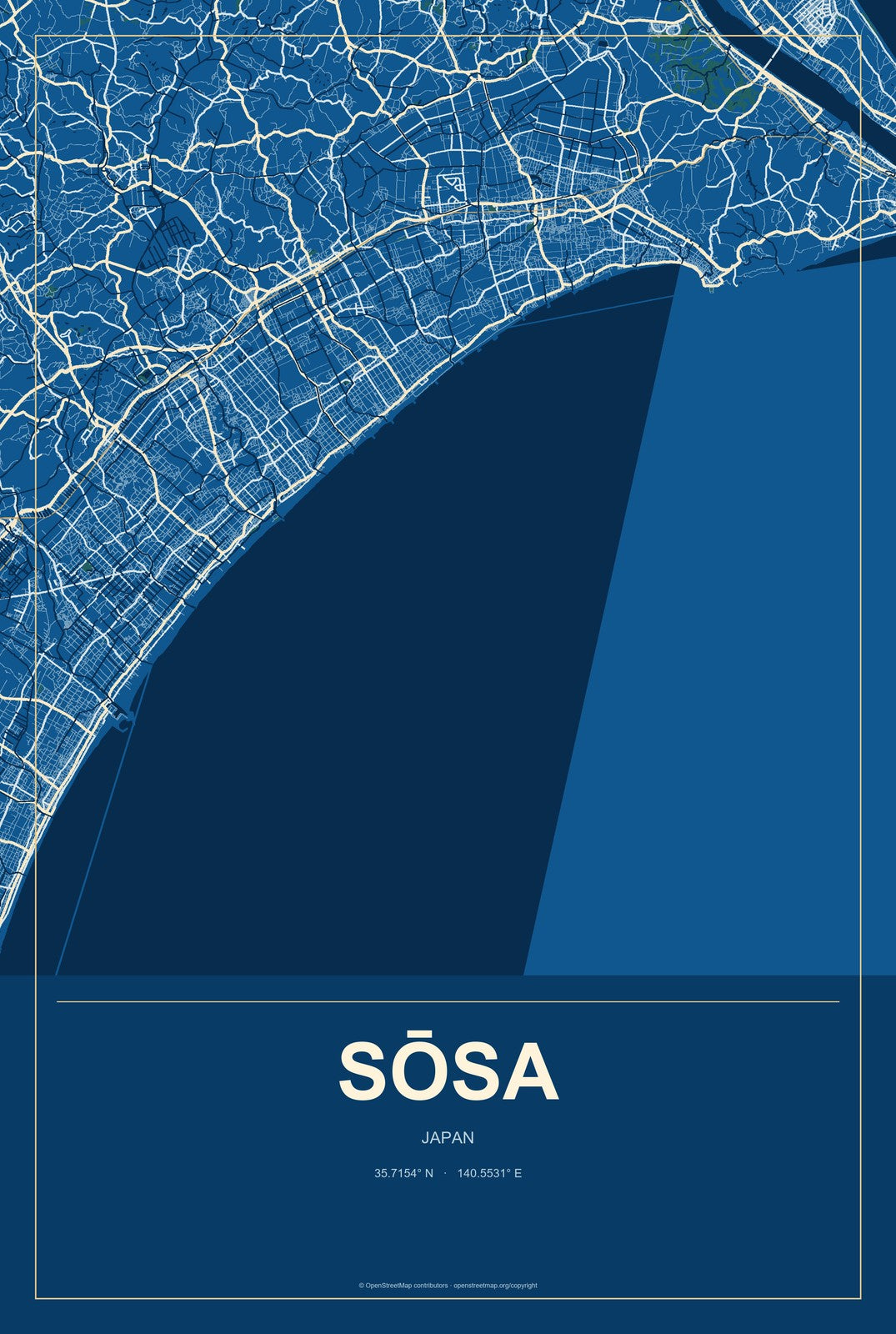 Sōsa, Japan City Map Aluminum Sign in Harbor Cobalt style