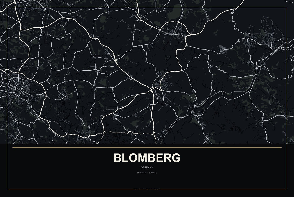 Blomberg, Germany City Map Aluminum Sign in Metropolitan Noir style