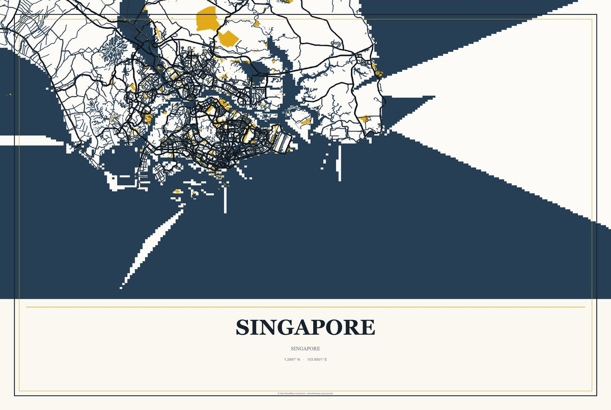 Singapore, Singapore City Map Aluminum Sign in Citrine Modern style