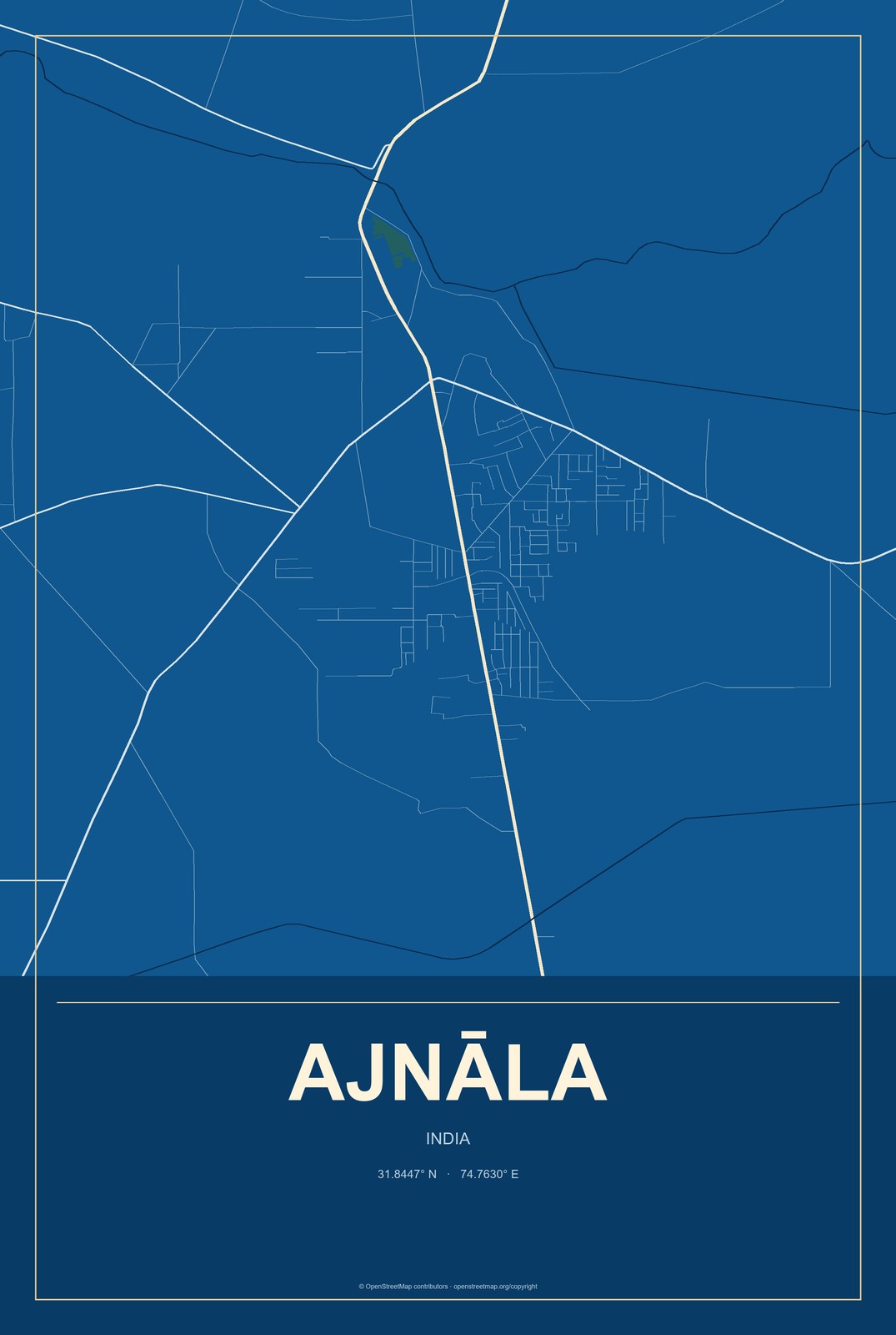 Ajnāla, India City Map Aluminum Sign in Harbor Cobalt style