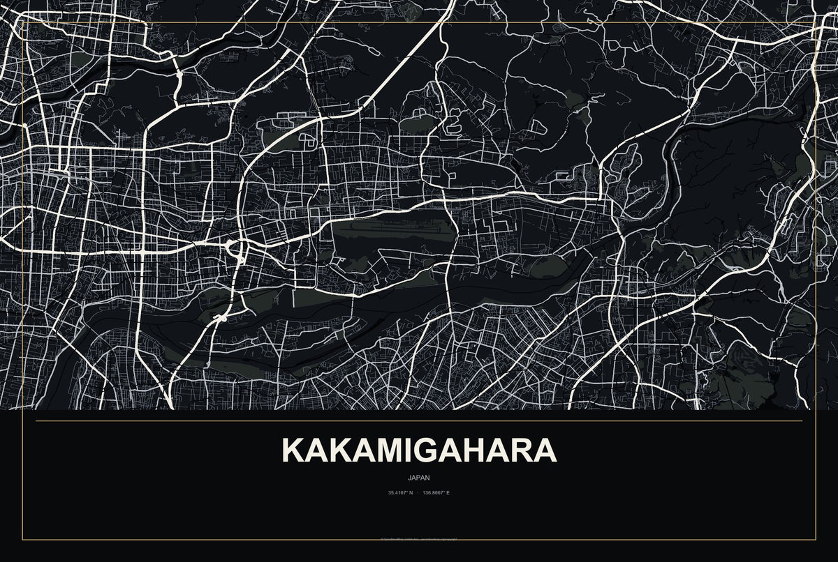 Kakamigahara, Japan City Map Aluminum Sign in Metropolitan Noir style