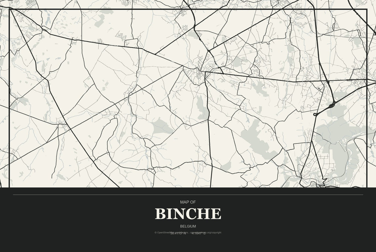 Binche, Belgium City Map Aluminum Sign in Museum Plaque style