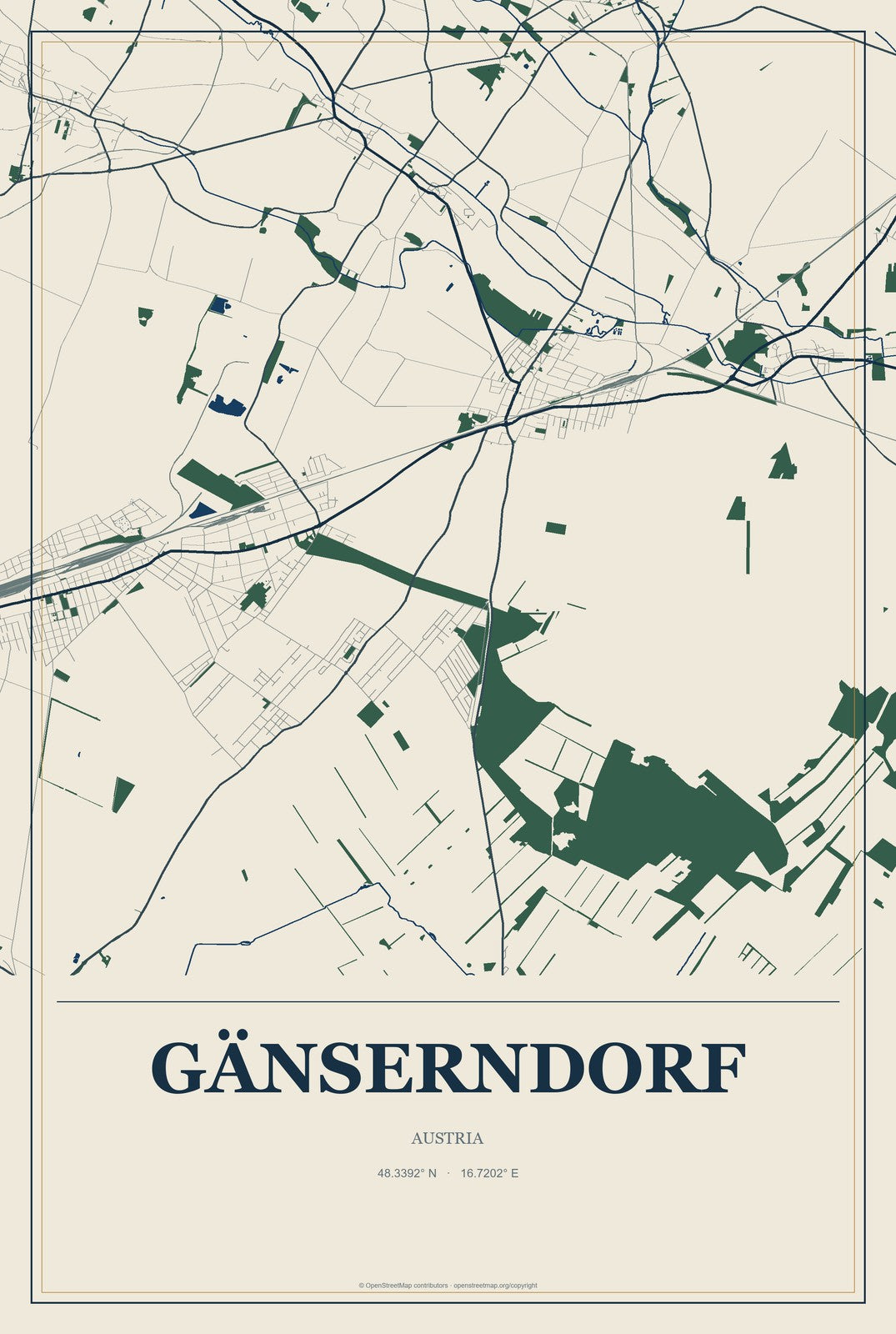 Gänserndorf, Austria City Map Aluminum Sign in Coastal Cutout style