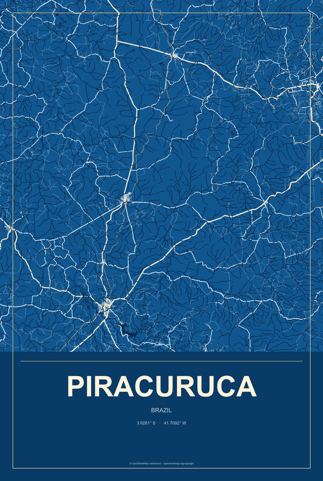 Piracuruca, Brazil City Map Aluminum Sign in Harbor Cobalt style