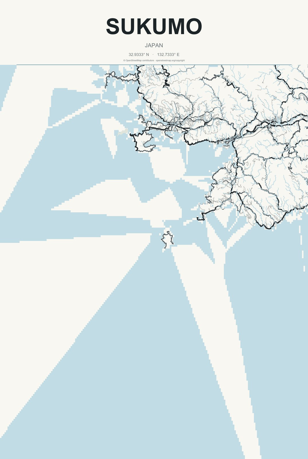 Sukumo, Japan City Map Aluminum Sign in Headline Atlas style
