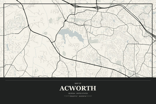 Acworth, Georgia City Map Aluminum Sign in Museum Plaque style
