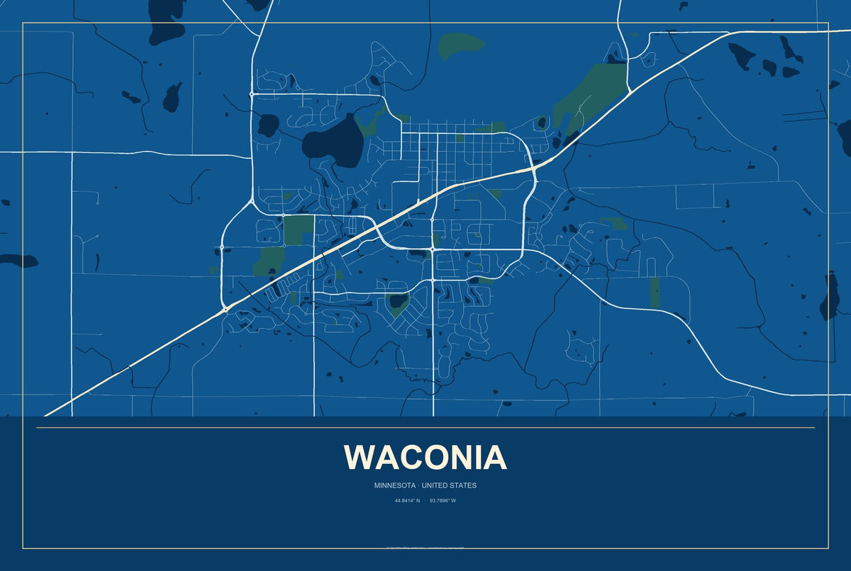 Waconia, Minnesota City Map Aluminum Sign in Harbor Cobalt style