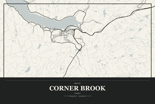 Corner Brook, Canada City Map Aluminum Sign in Museum Plaque style