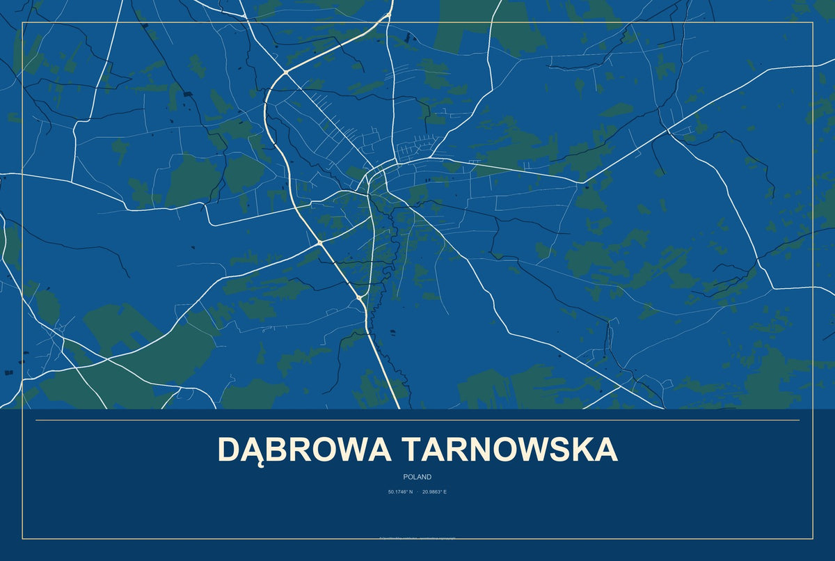 Dąbrowa Tarnowska, Poland City Map Aluminum Sign in Harbor Cobalt style