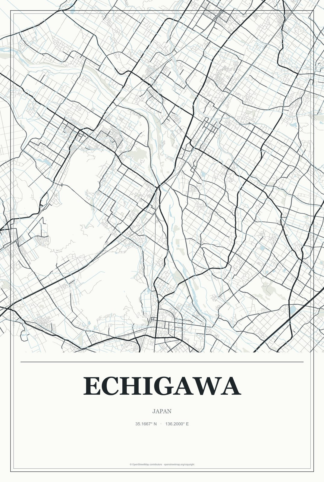 Echigawa, Japan City Map Aluminum Sign in Gallery Air style
