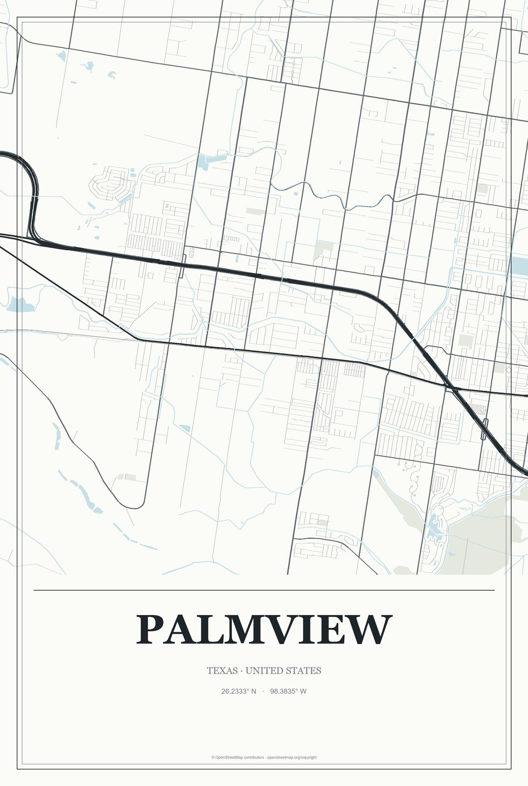 Palmview, Texas City Map Aluminum Sign in Gallery Air style