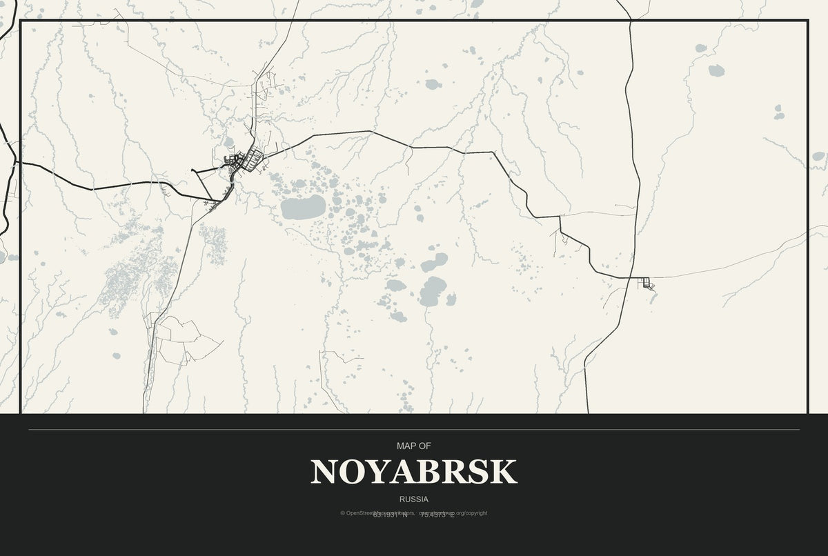Noyabrsk, Russia City Map Aluminum Sign in Museum Plaque style