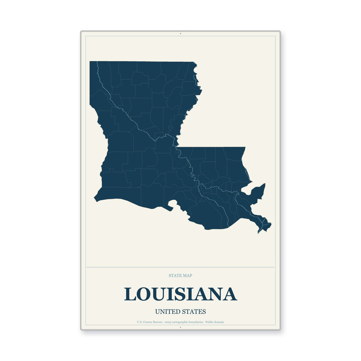 Louisiana state map aluminum sign in Coastal Cutout style