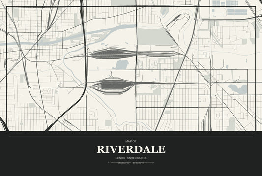 Riverdale, Illinois City Map Aluminum Sign in Museum Plaque style