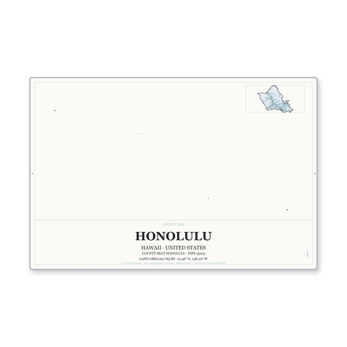 Honolulu County, Hawaii Map Aluminum Sign in Gallery Air style