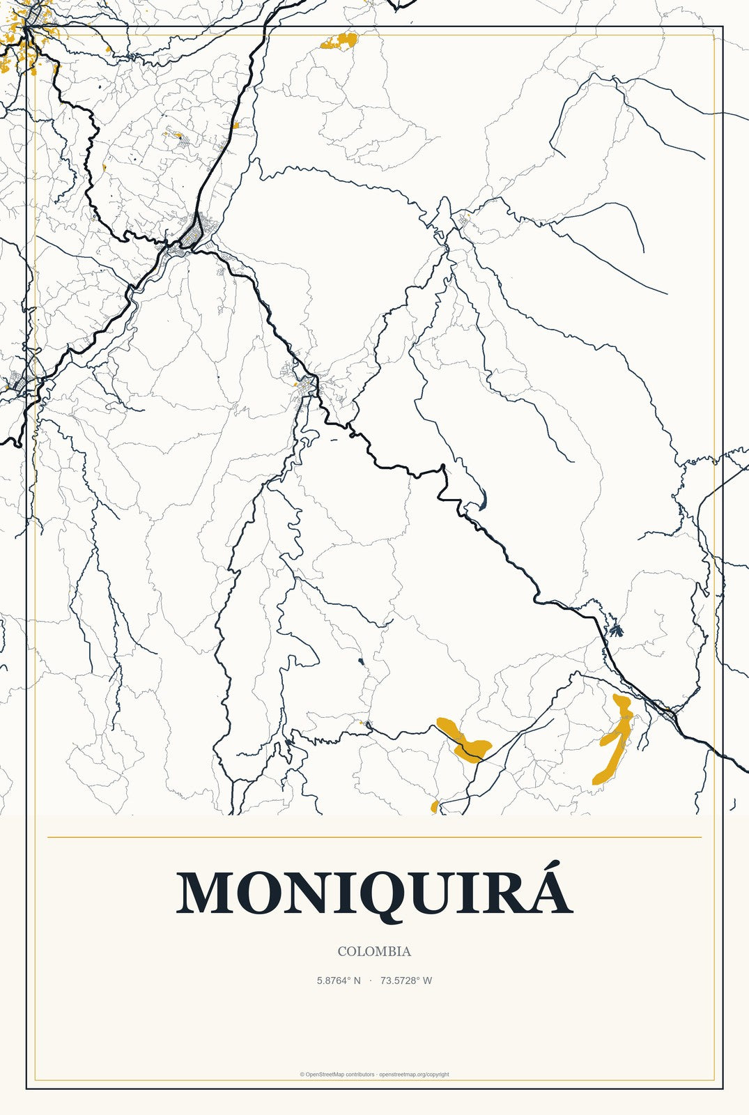 Moniquirá, Colombia City Map Aluminum Sign in Citrine Modern style