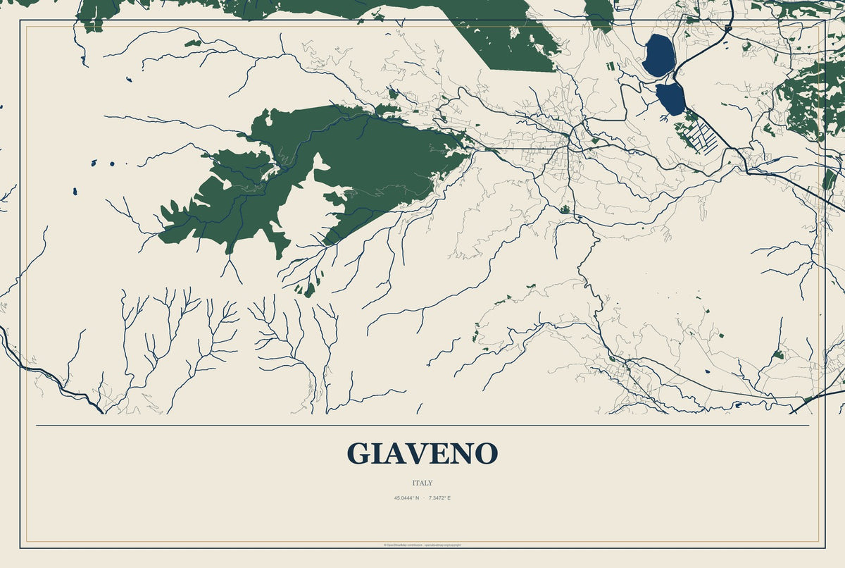 Giaveno, Italy City Map Aluminum Sign in Coastal Cutout style
