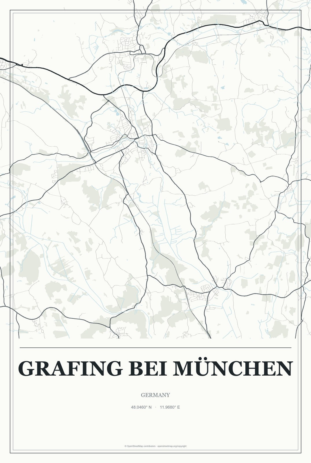 Grafing bei München, Germany City Map Aluminum Sign in Gallery Air style