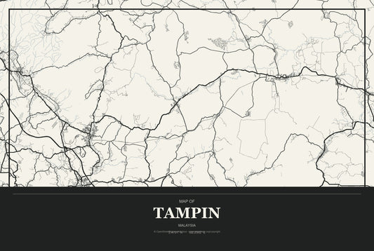 Tampin, Malaysia City Map Aluminum Sign in Museum Plaque style