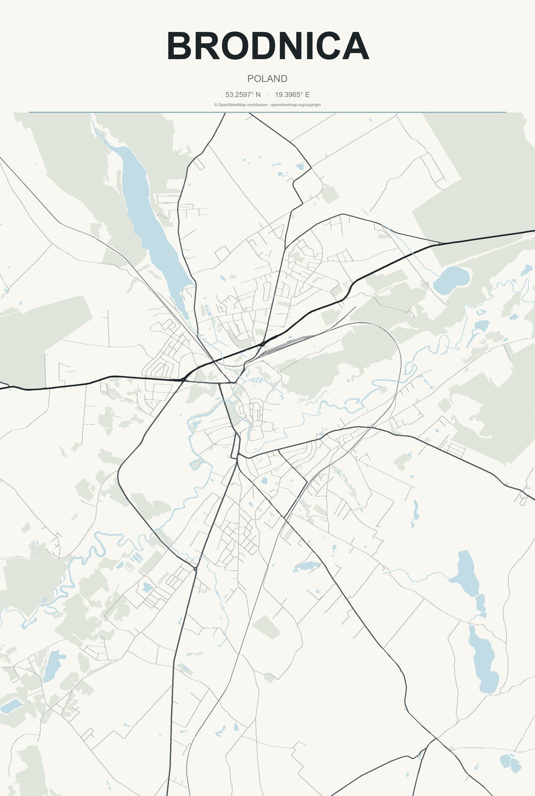 Brodnica, Poland City Map Aluminum Sign in Headline Atlas style