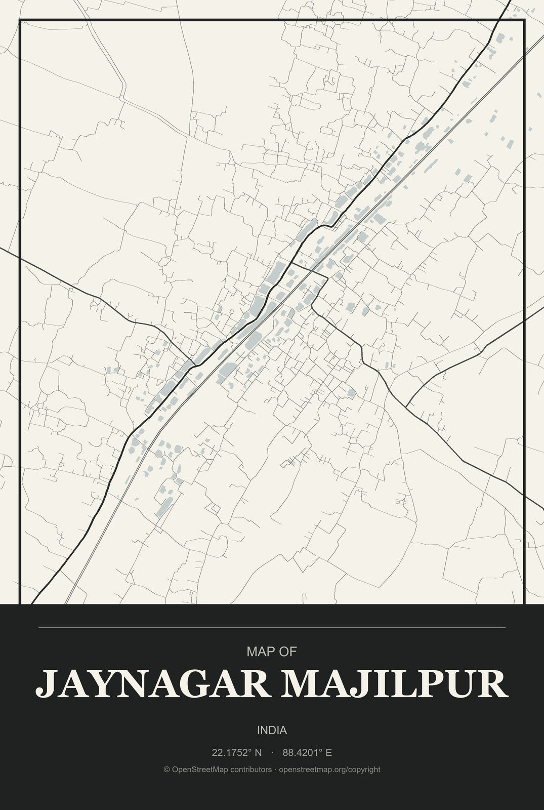 Jaynagar Majilpur, India City Map Aluminum Sign in Museum Plaque style