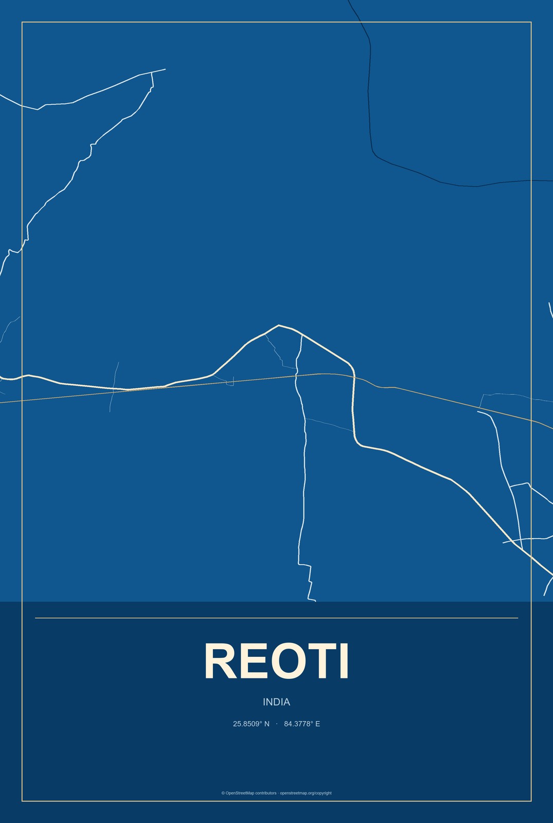 Reoti, India City Map Aluminum Sign in Harbor Cobalt style