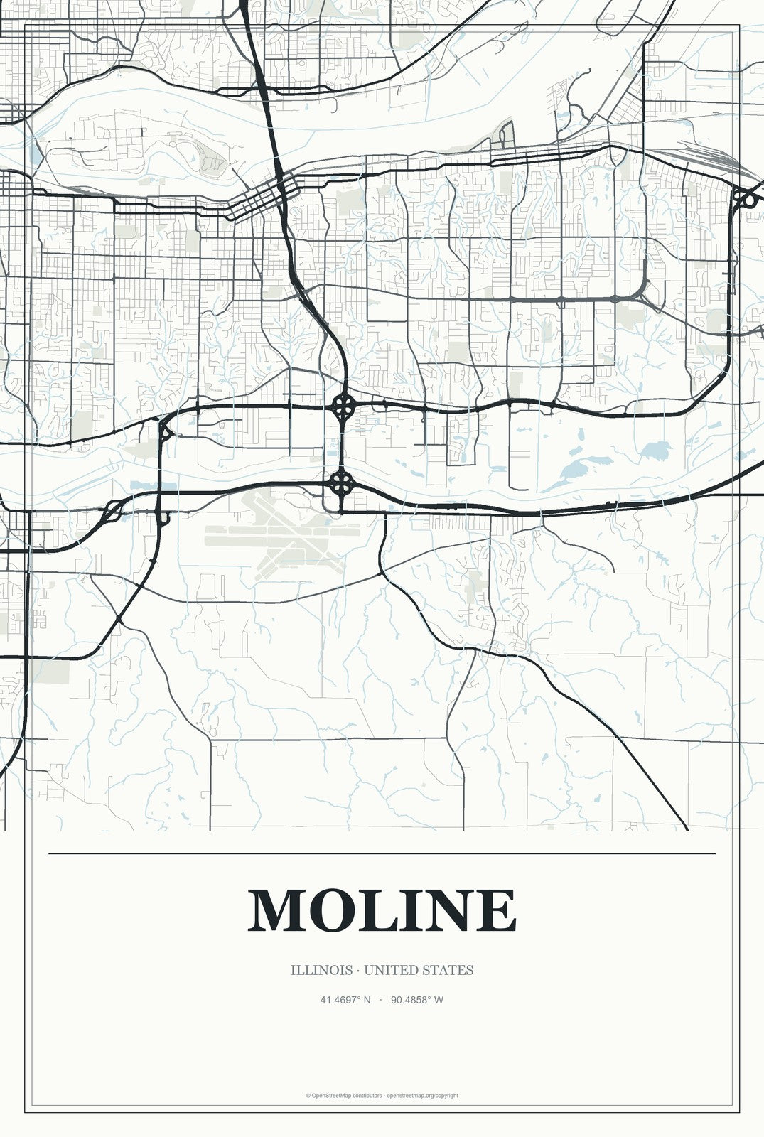 Moline, Illinois City Map Aluminum Sign in Gallery Air style