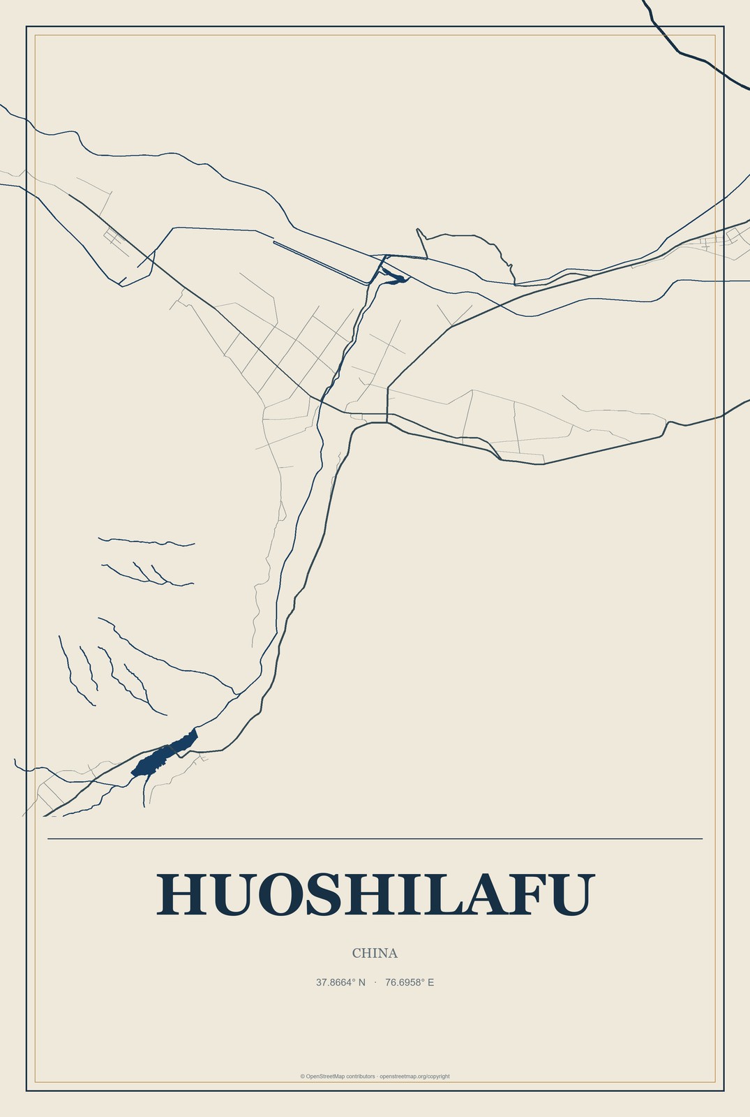 Huoshilafu, China City Map Aluminum Sign in Coastal Cutout style