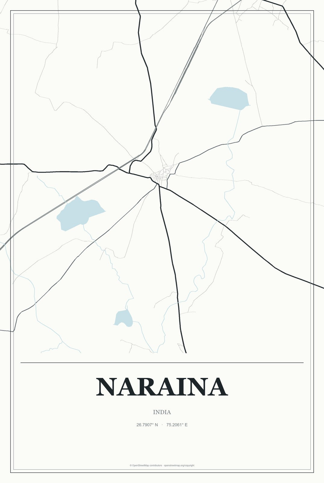 Naraina, India City Map Aluminum Sign in Gallery Air style