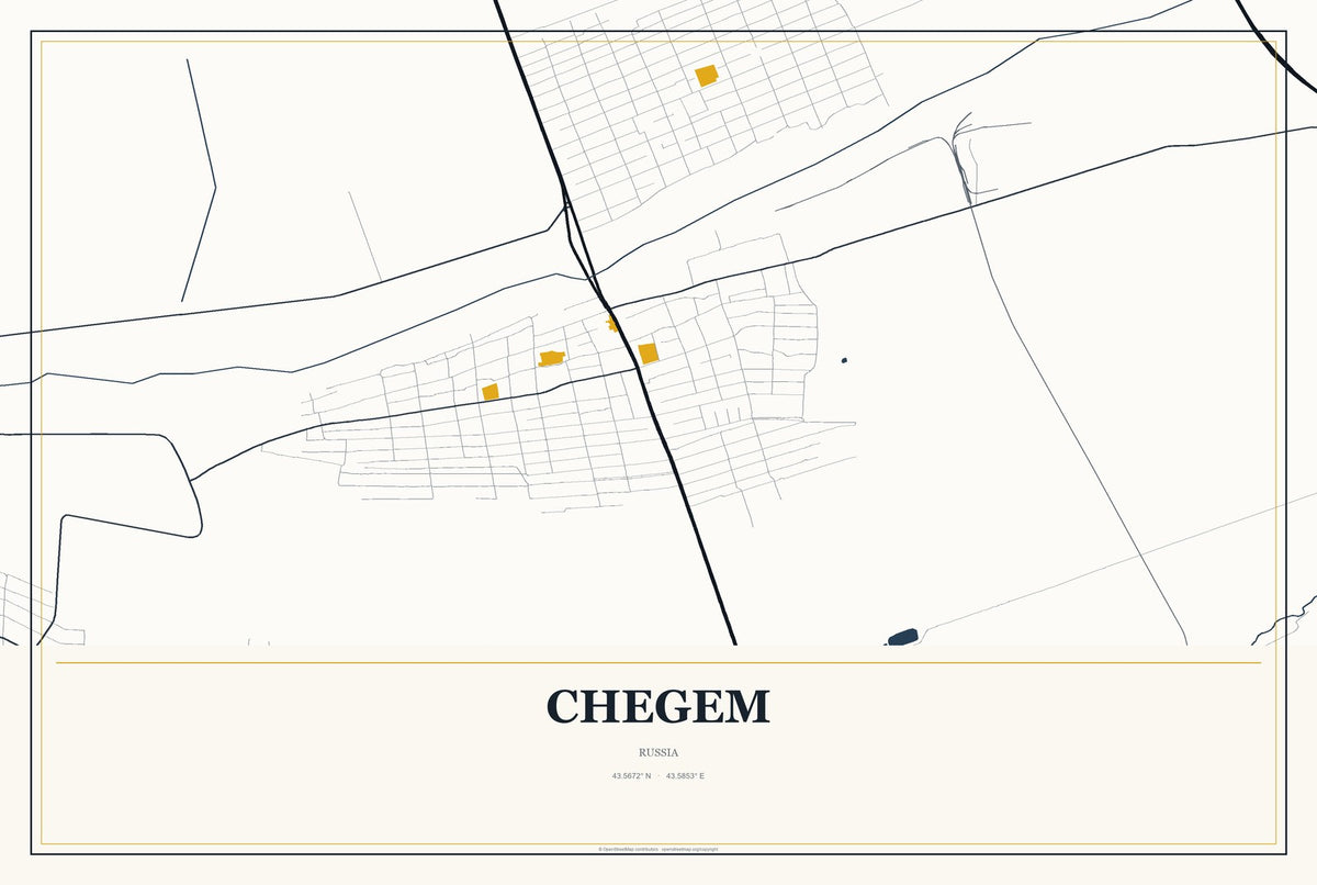 Chegem, Russia City Map Aluminum Sign in Citrine Modern style