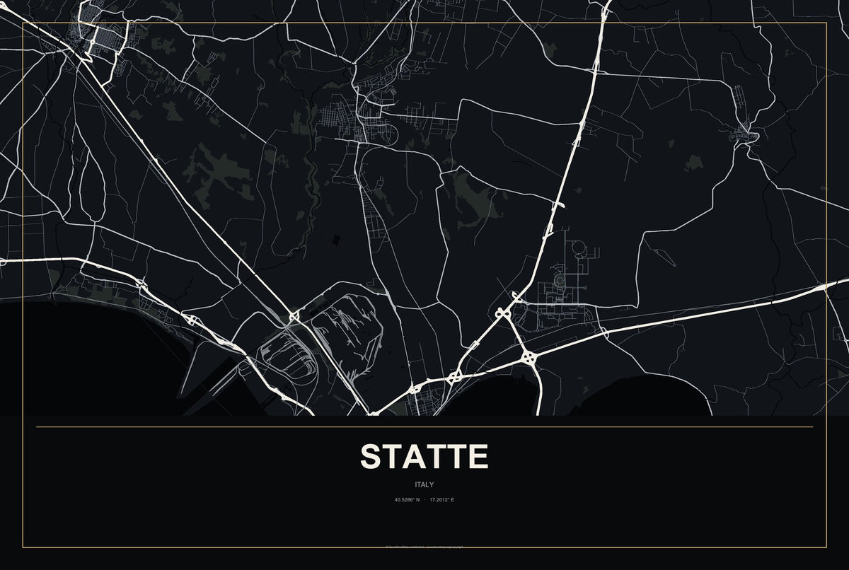 Statte, Italy City Map Aluminum Sign in Metropolitan Noir style