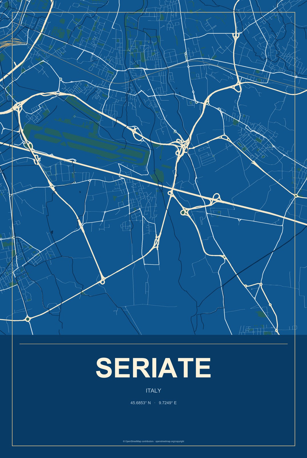 Seriate, Italy City Map Aluminum Sign in Harbor Cobalt style