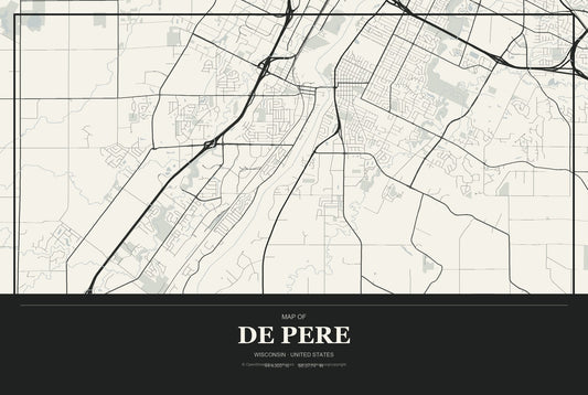 De Pere, Wisconsin City Map Aluminum Sign in Museum Plaque style