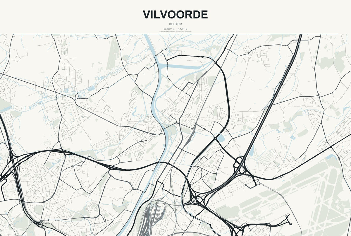 Vilvoorde, Belgium City Map Aluminum Sign in Headline Atlas style
