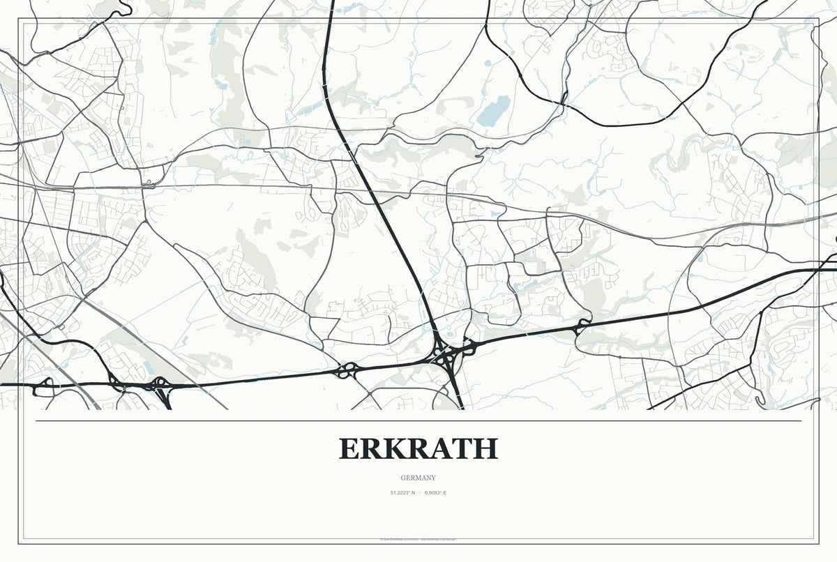 Erkrath, Germany City Map Aluminum Sign in Gallery Air style