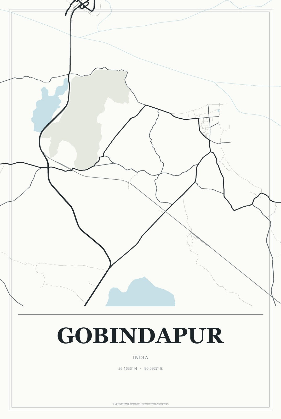 Gobindapur, Assam, India City Map Aluminum Sign in Gallery Air style