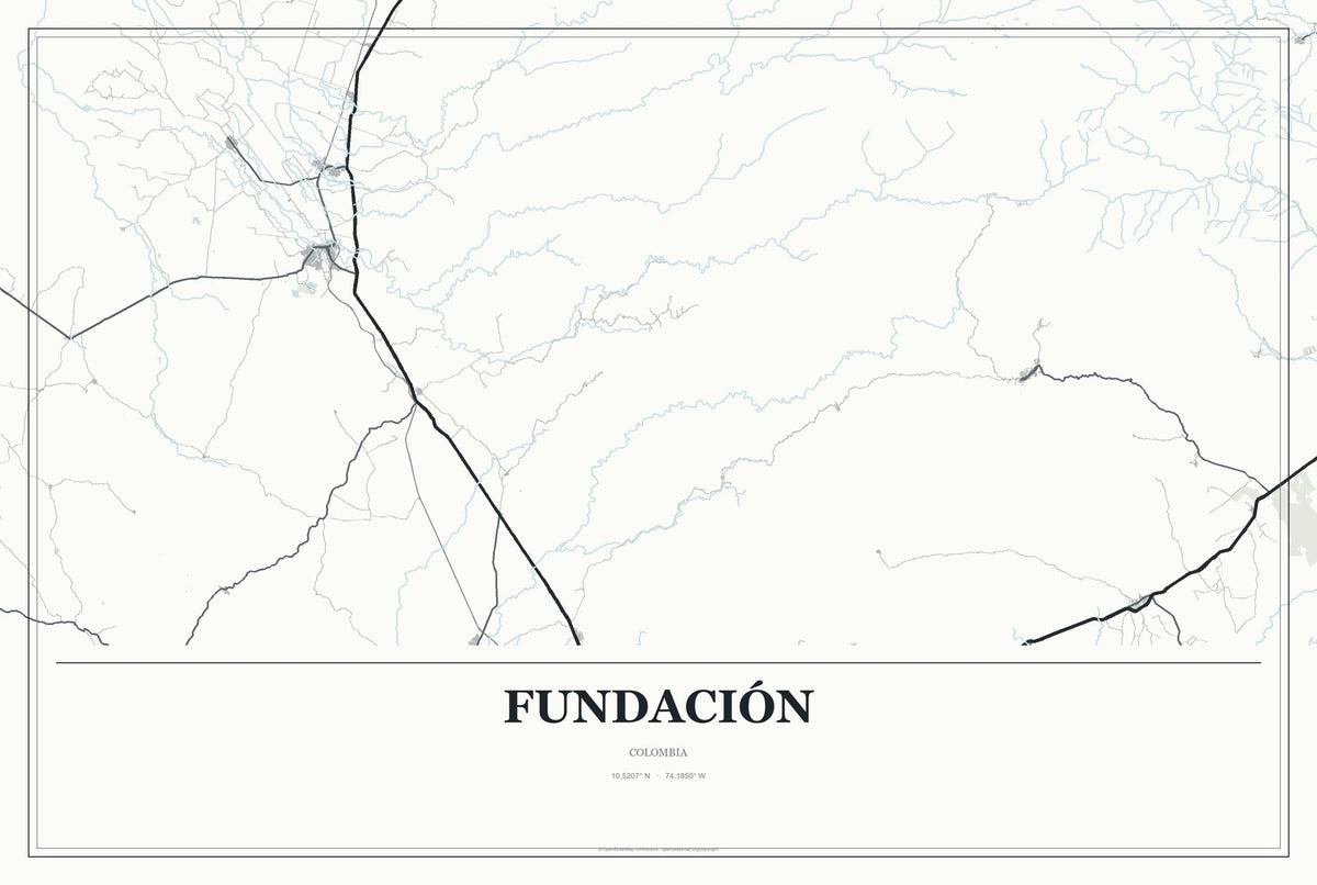 Fundación, Colombia City Map Aluminum Sign in Gallery Air style