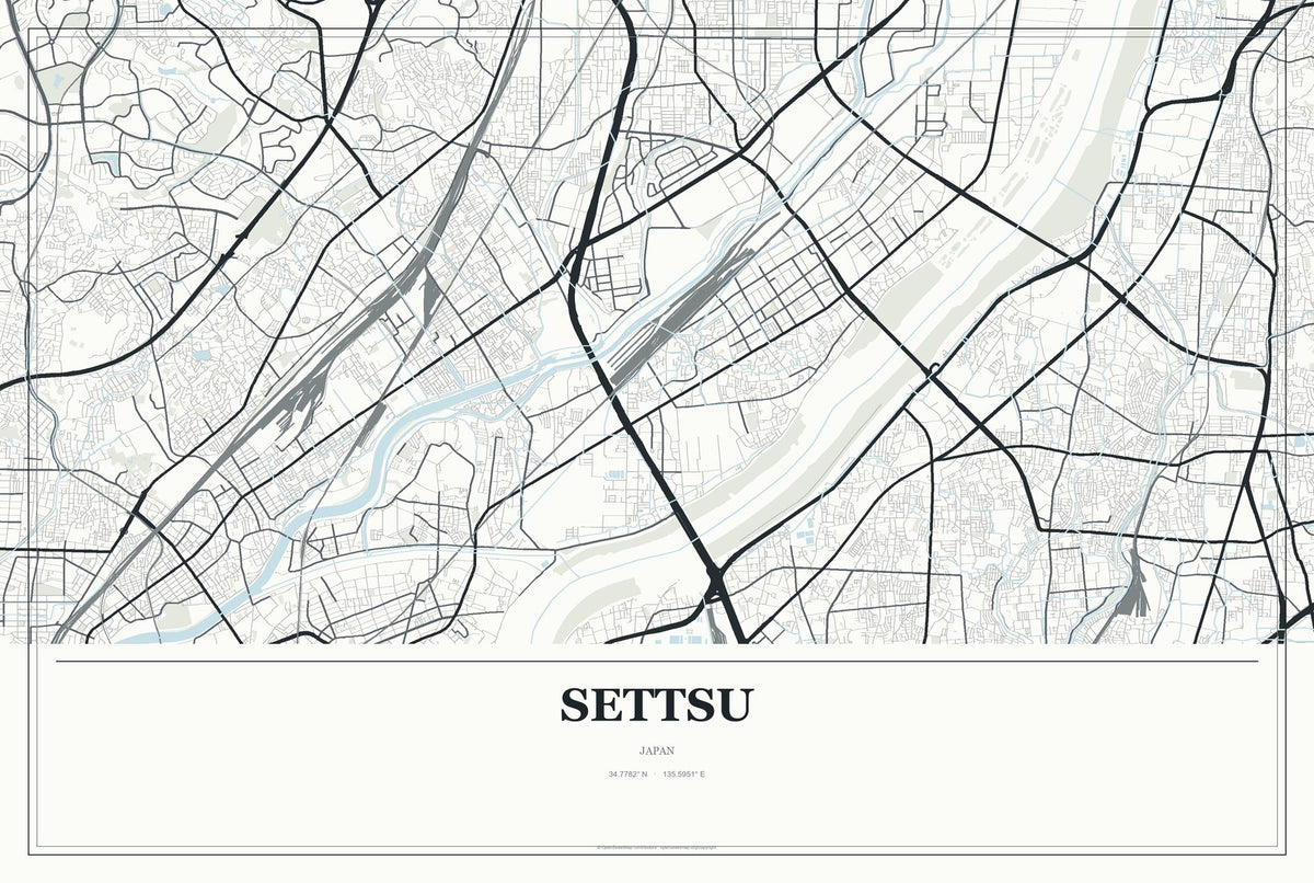 Settsu, Japan City Map Aluminum Sign in Gallery Air style