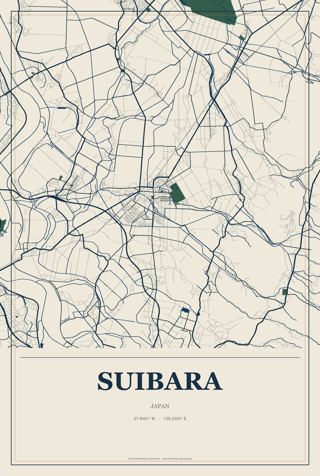 Suibara, Japan City Map Aluminum Sign in Coastal Cutout style