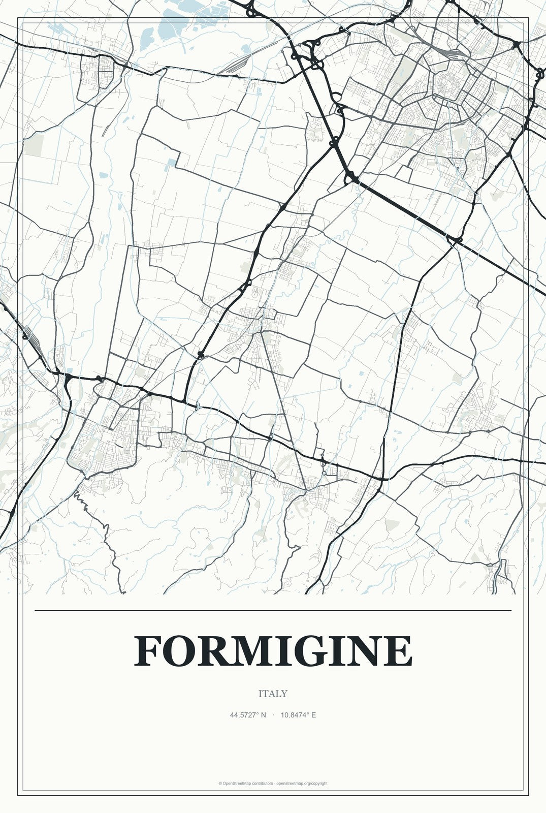 Formigine, Italy City Map Aluminum Sign in Gallery Air style