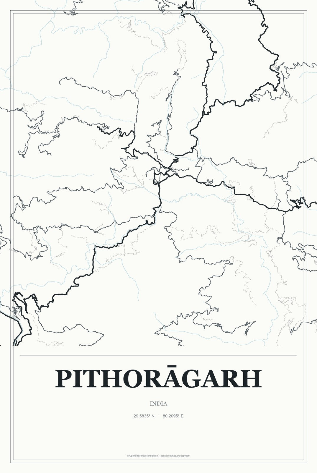 Pithorāgarh, India City Map Aluminum Sign in Gallery Air style