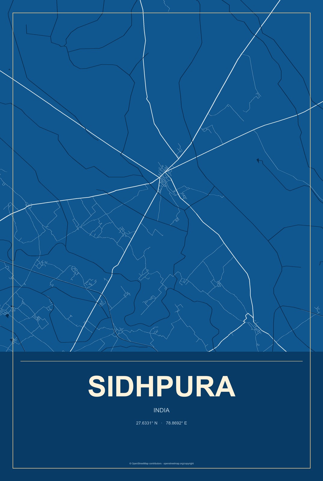 Sidhpura, India City Map Aluminum Sign in Harbor Cobalt style